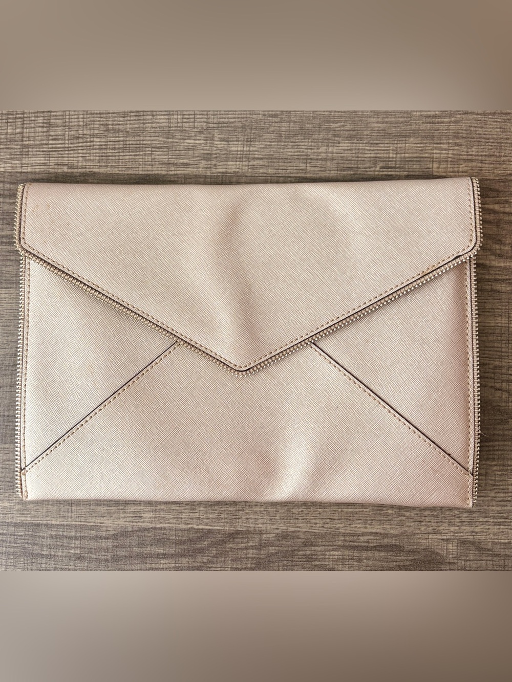 Rebecca Minkoff Leo Envelope Clutch Bag in Metallic Blush Rose Gold Champagne